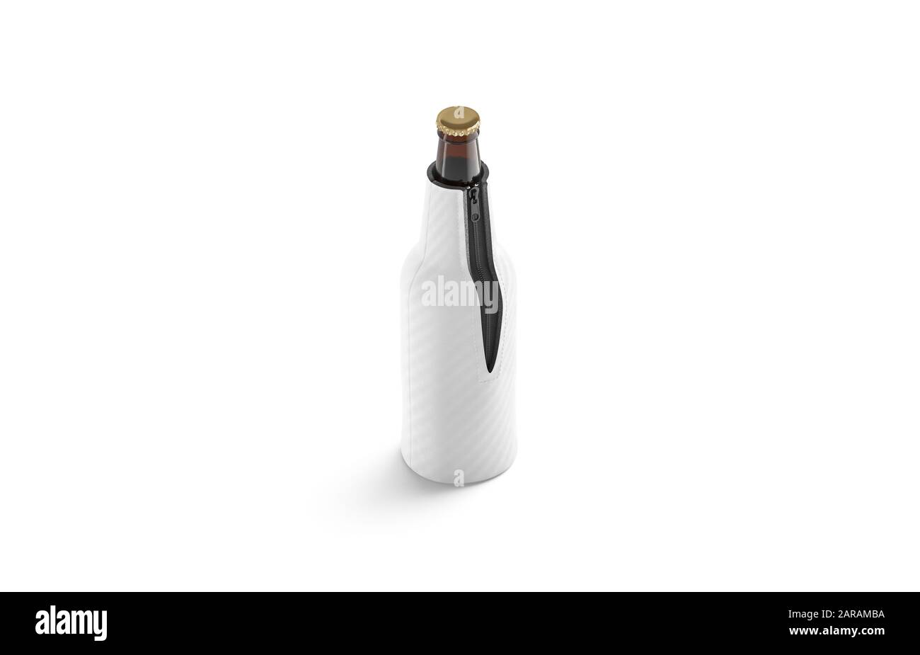Blank white collapsible beer bottle koozie mockup, isolated Stock Photo