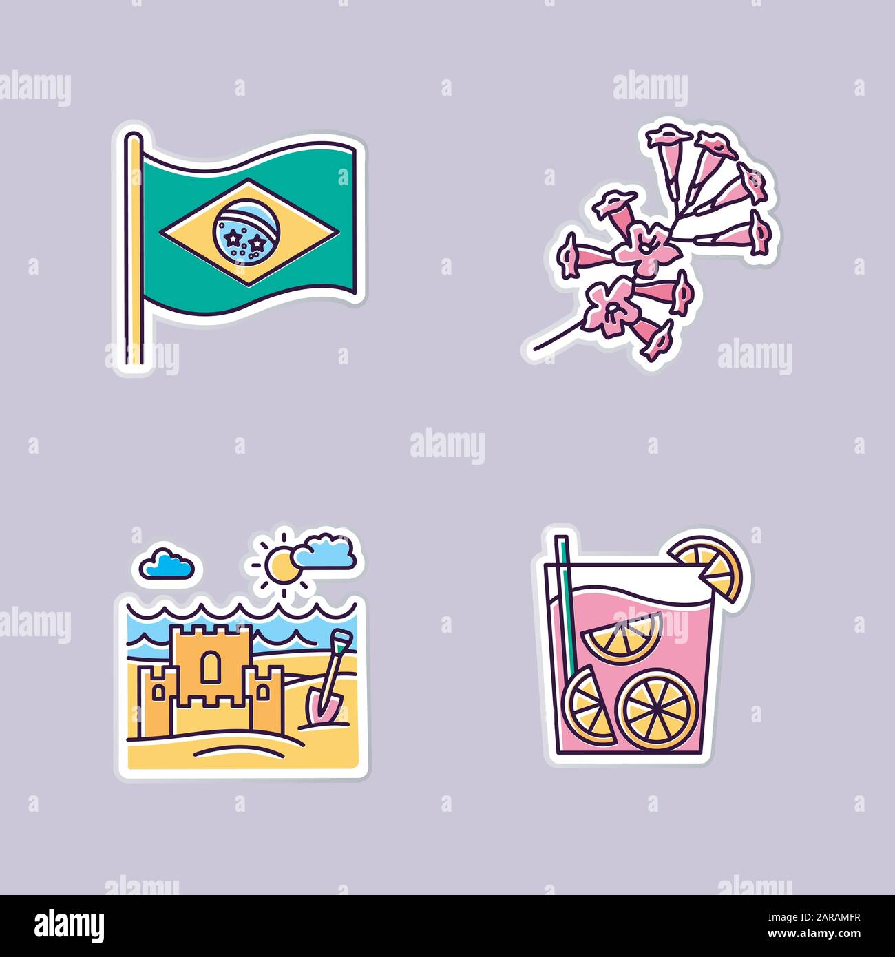 Brazil printable patches. National flag. RGB color stickers, pins and