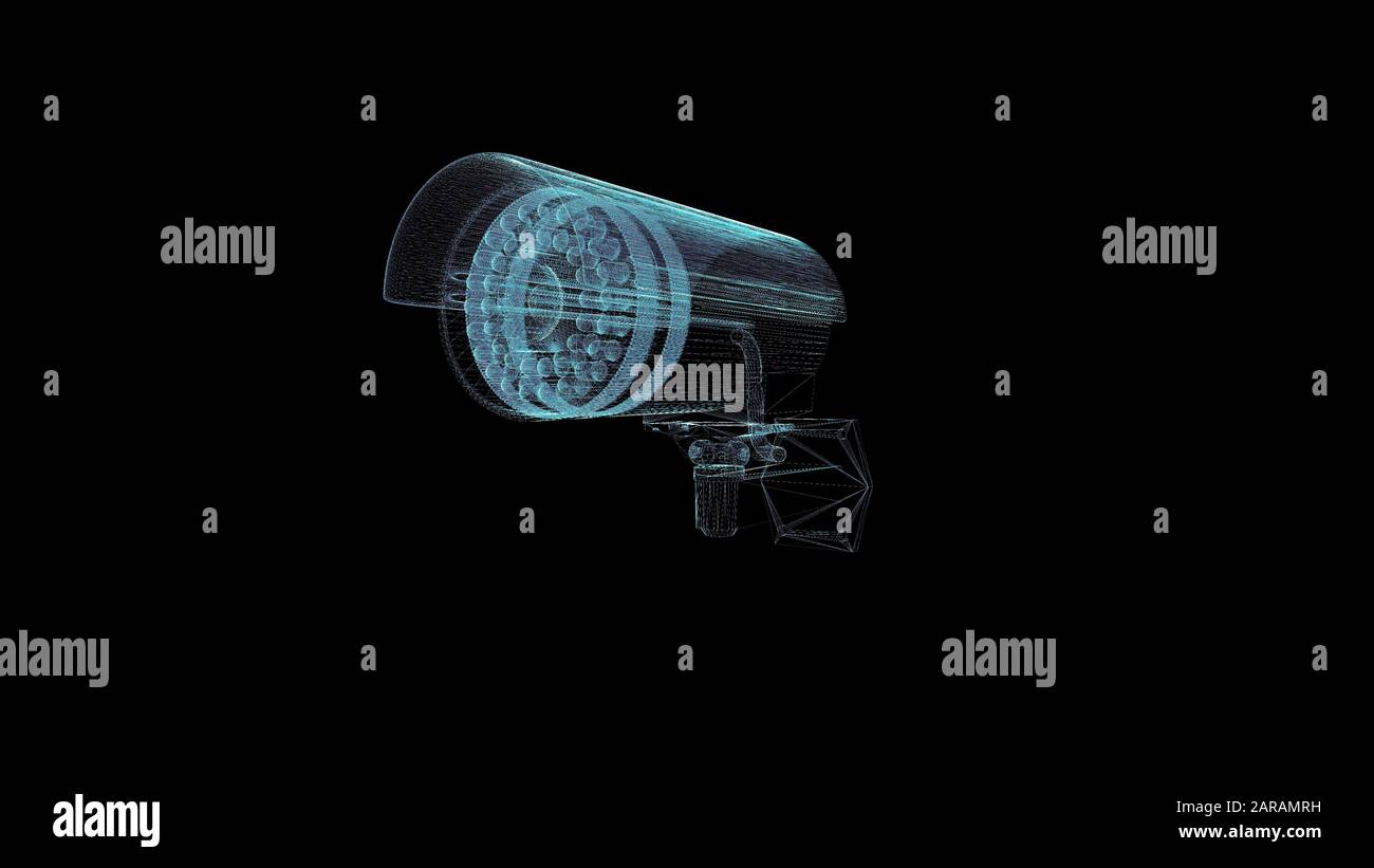 Security Camera Hologram Wireframe. Nice 3D Render on a black background Stock Photo