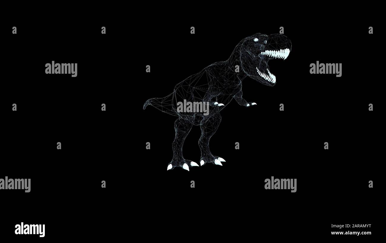 Dinosaur Trex Hologram Wireframe. Nice 3D Render on a black background Stock Photo