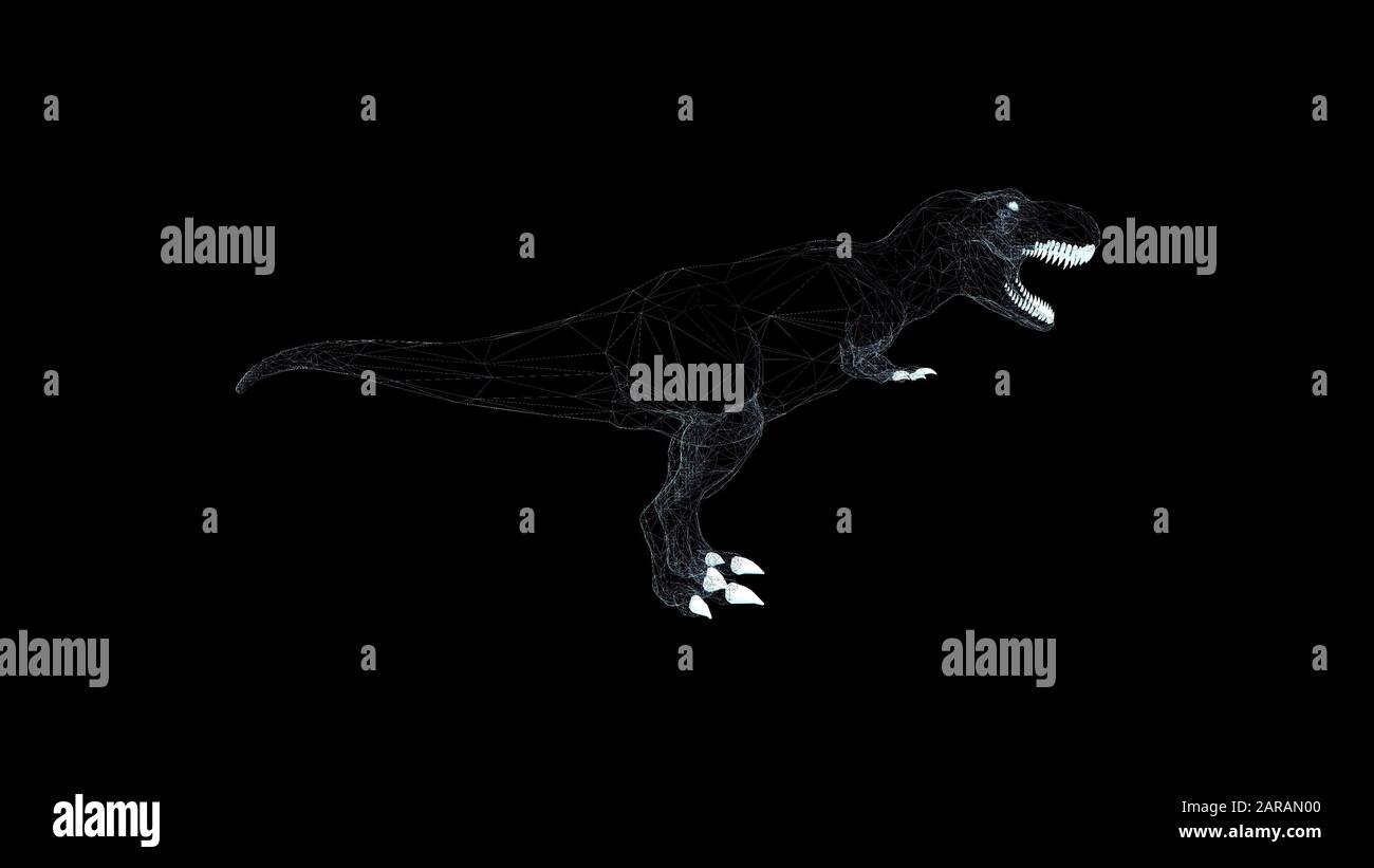 Dinosaur Trex Hologram Wireframe. Nice 3D Render on a black background Stock Photo