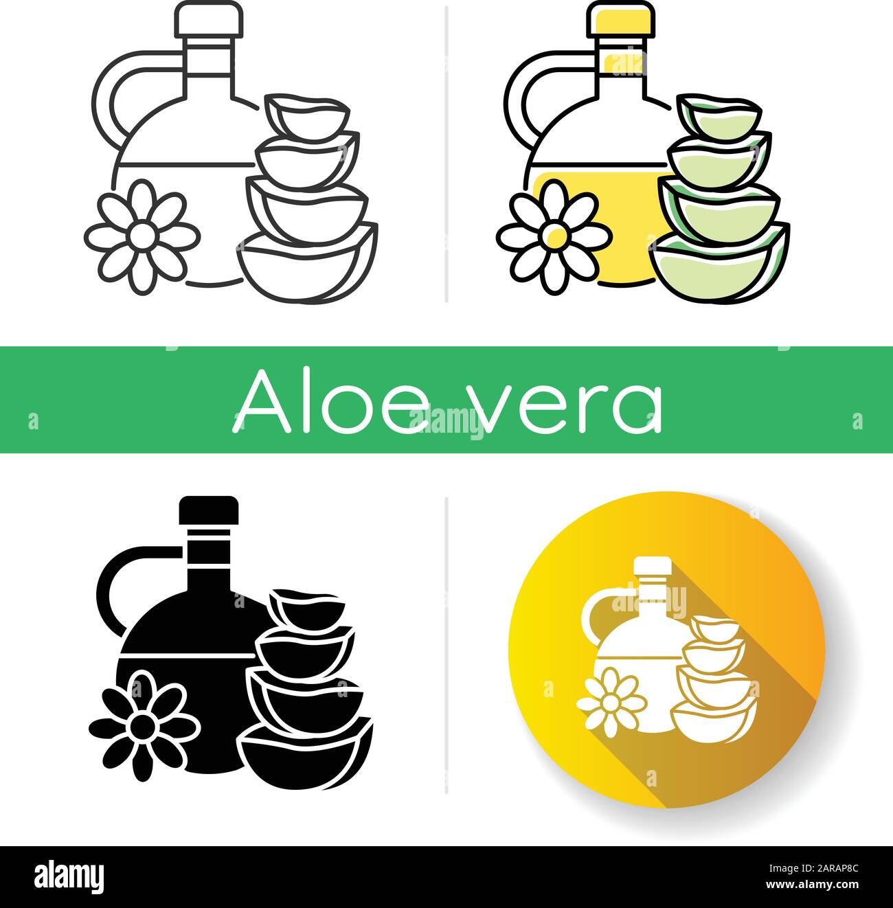 Natural oil icon. Plant based essence. Floral liquid for skincare. Aloe vera. Medicinal herbs extract. Moisturizing and exfoliating. Linear black and Stock Vector