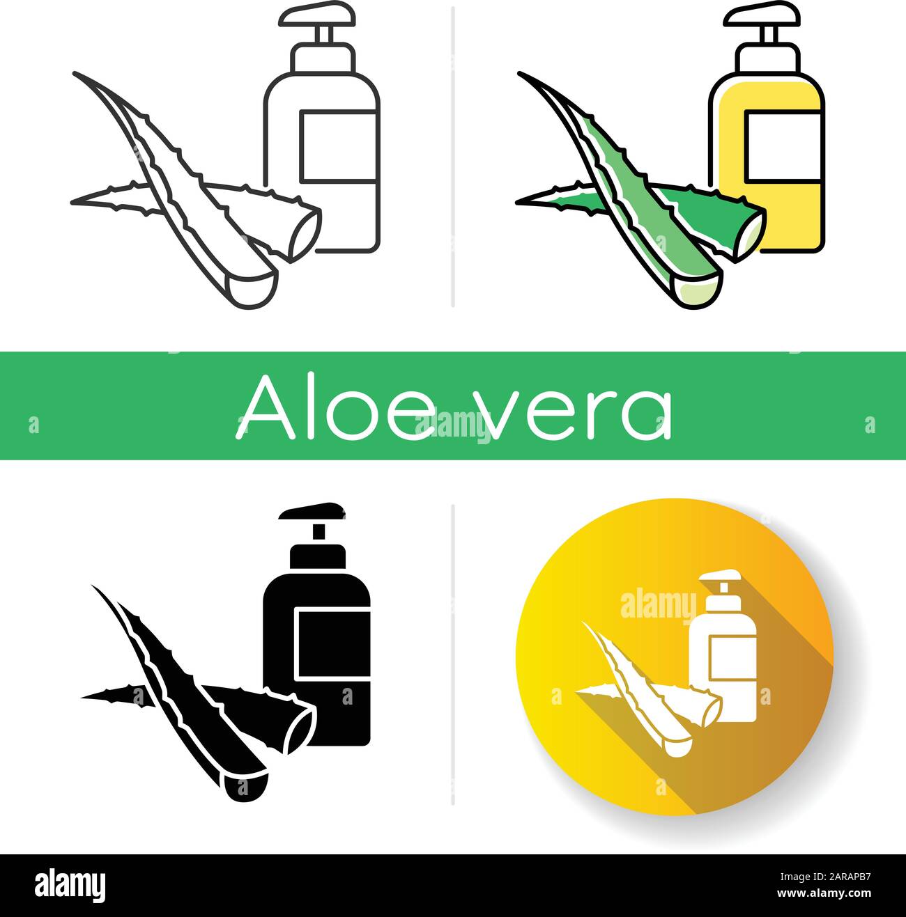 Herbal lotion icon. Plant based gel and natural liquid soap. Organic bathing product. Dermatology. Moisturizer with aloe vera extract. Linear black an Stock Vector
