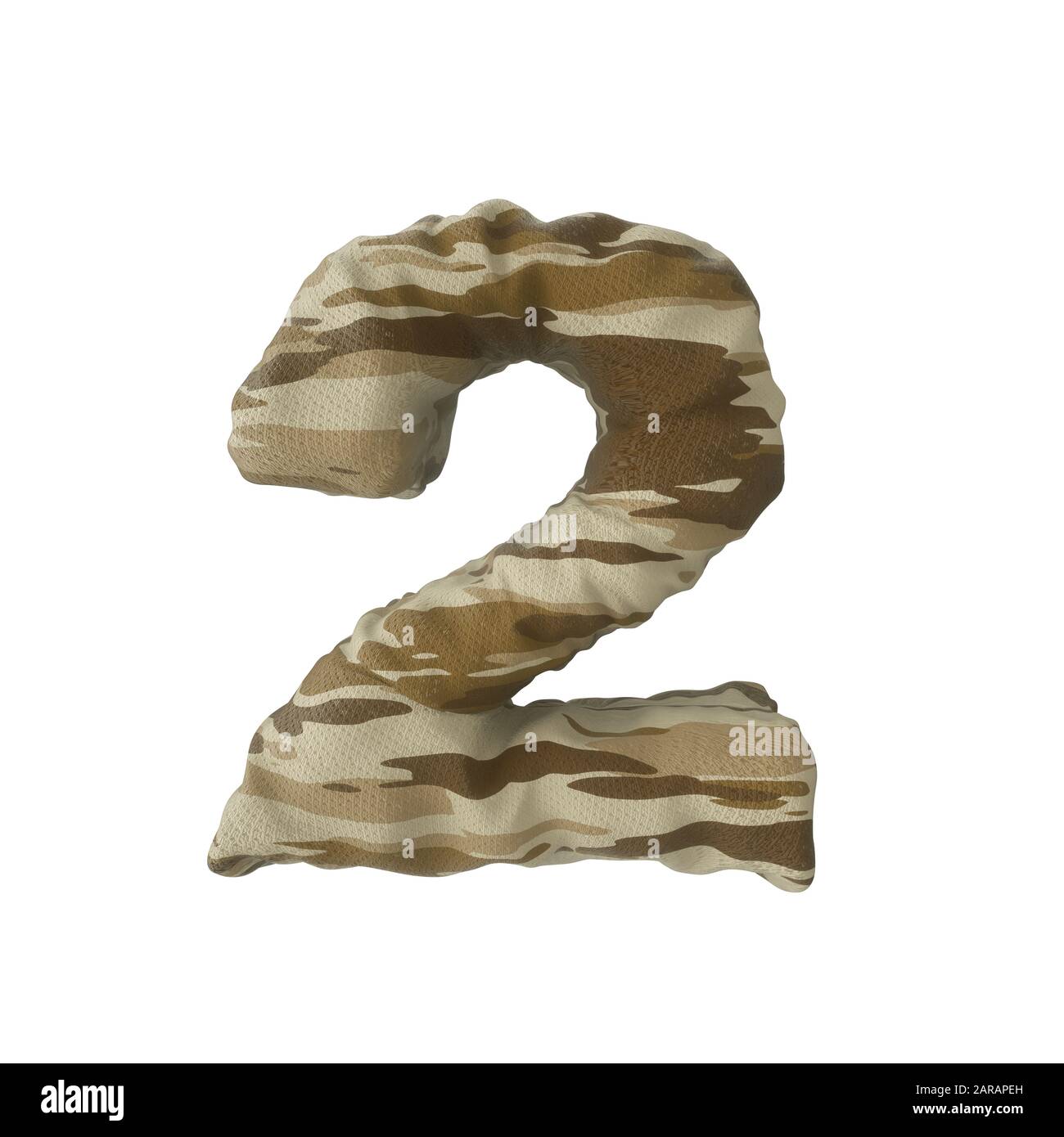 Camouflage army numbers of 2, 3D rendering isolated on white background - Illustration Stock Photo