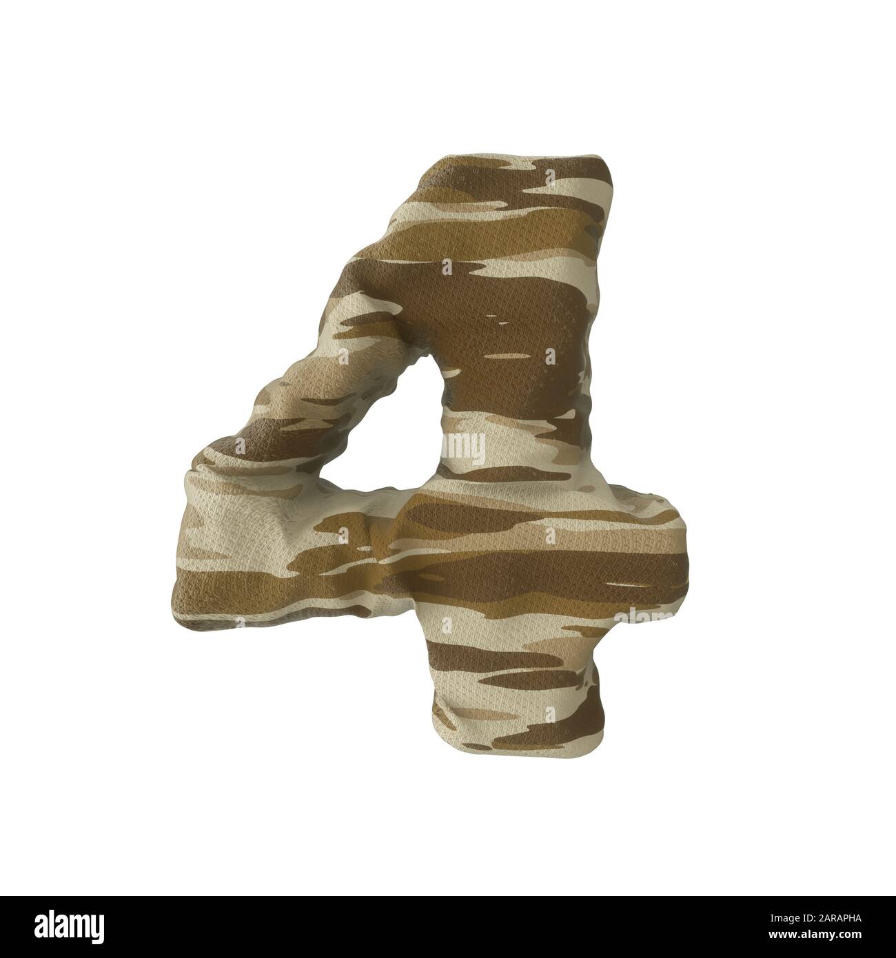 Camouflage army numbers of 4, 3D rendering isolated on white background - Illustration Stock Photo