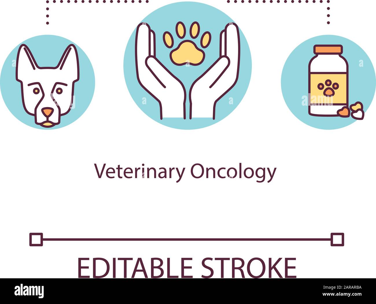 Veterinary oncology concept icon. Cancer treatment idea thin line illustration. Animals illness diagnostic. Skin tumors. Veterinary medicine. Vector i Stock Vector