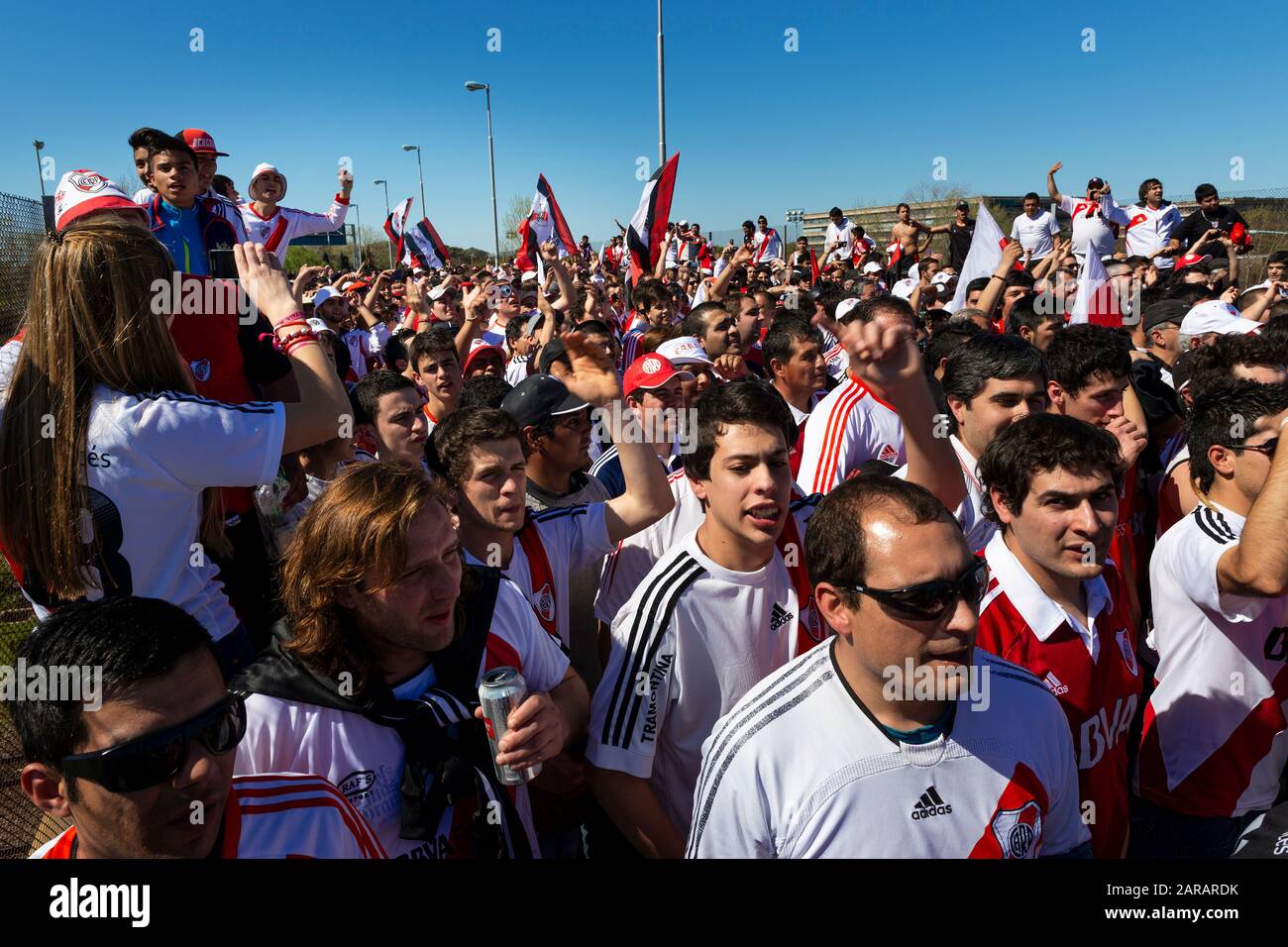 Buenos Aires, Argentina - October 6, 2013: River Plate supporters wait to enter the Estadio Monumental Antonio Vespucio Liberti for a soccer game in t Stock Photo