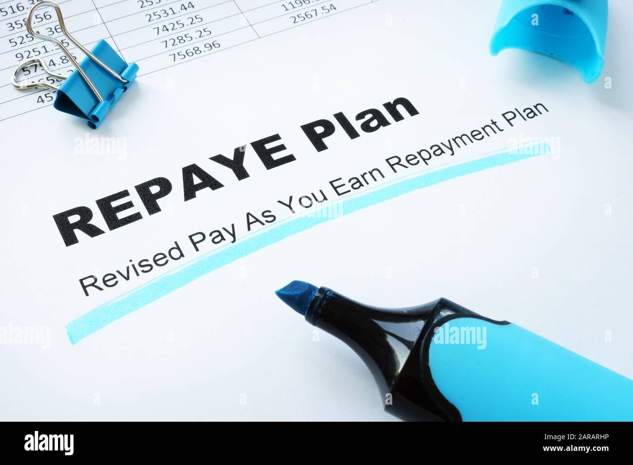 Revised Pay As You Earn Repayment REPAYE Plan. Stock Photo