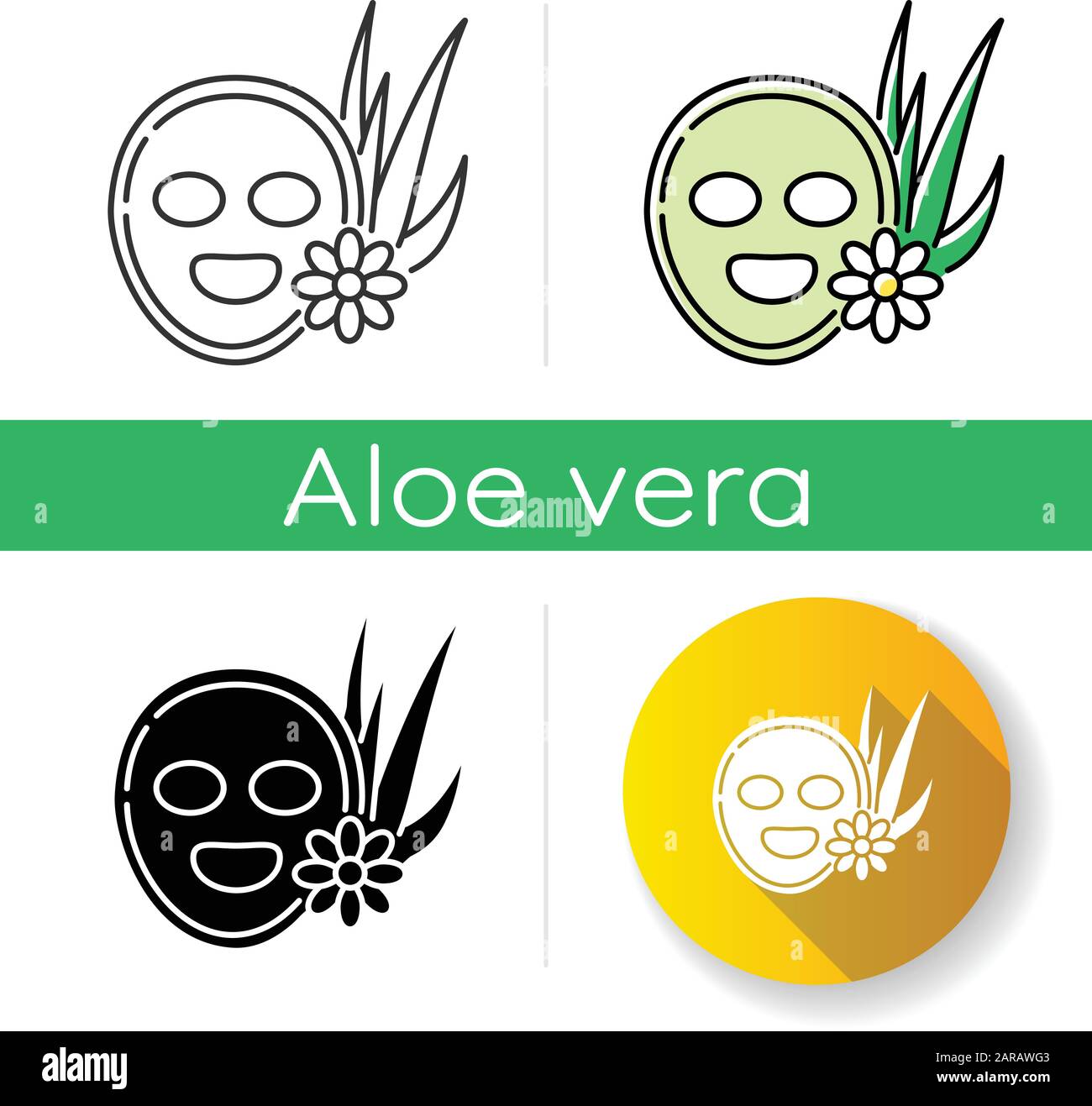 Vegan face mask icon. Healing skincare treatment. Natural spa procedure. Medicinal herbs for cleansing and moisturizing. Aloe vera. Linear black and R Stock Vector