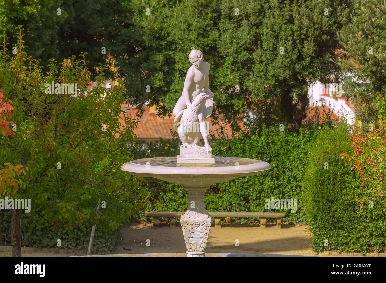 Fountain statue view in Boboli gardens of Florence, Italy Stock Photo