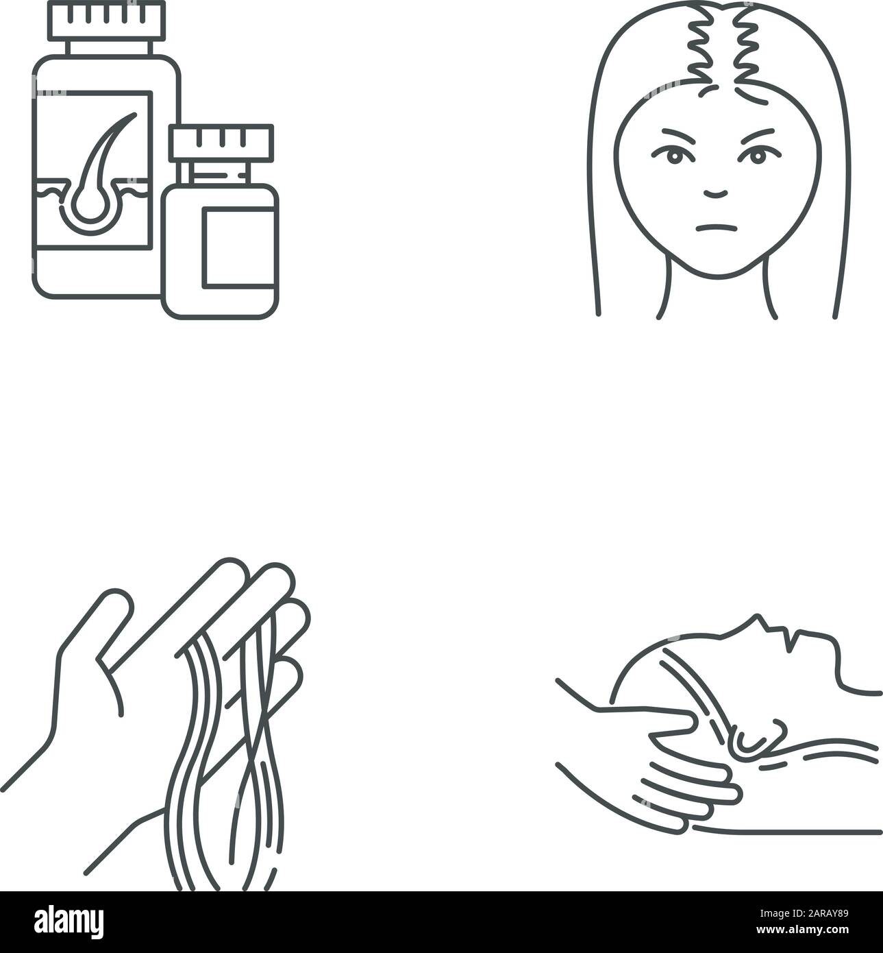 Hair Loss Pixel Perfect Linear Icons Set Female Baldness