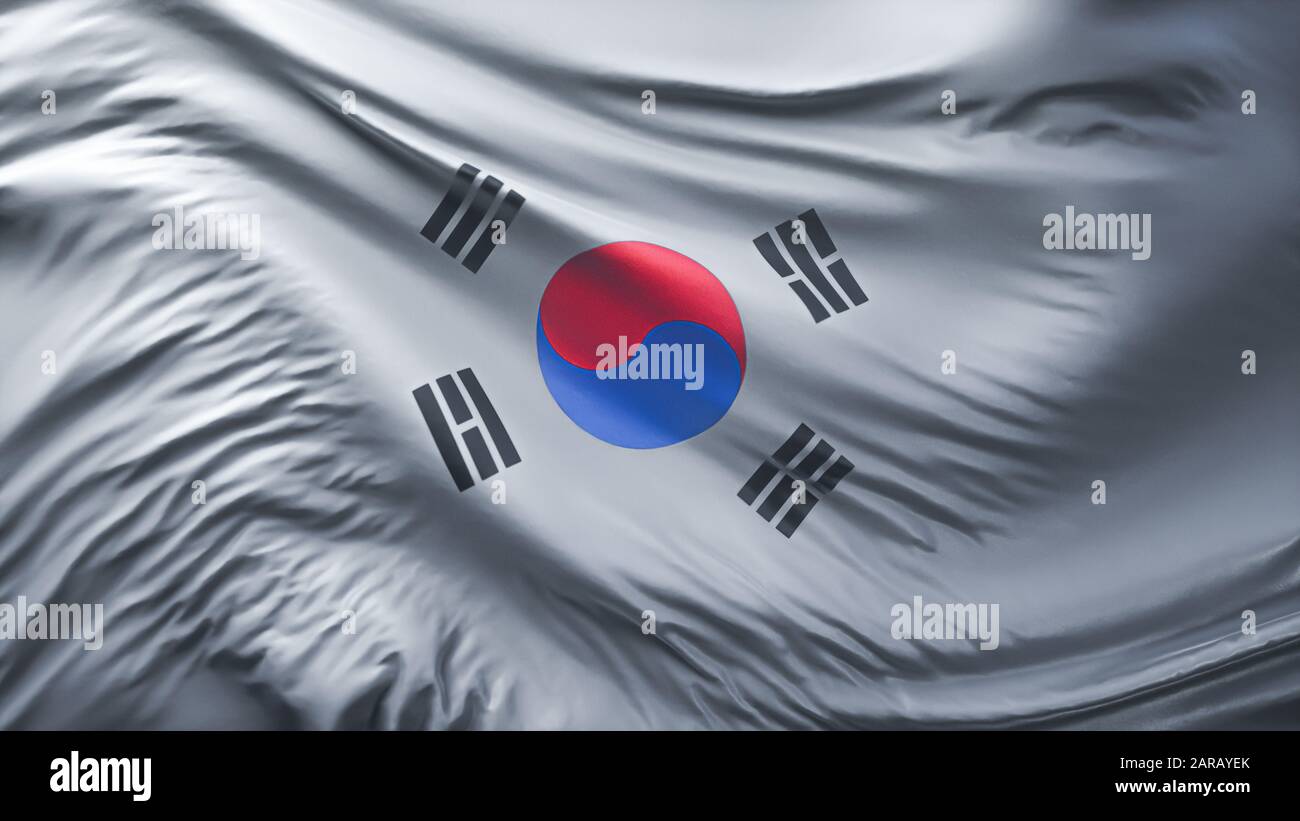 National flag of South Korea on a waving cotton texture background - 3D Rendering Stock Photo