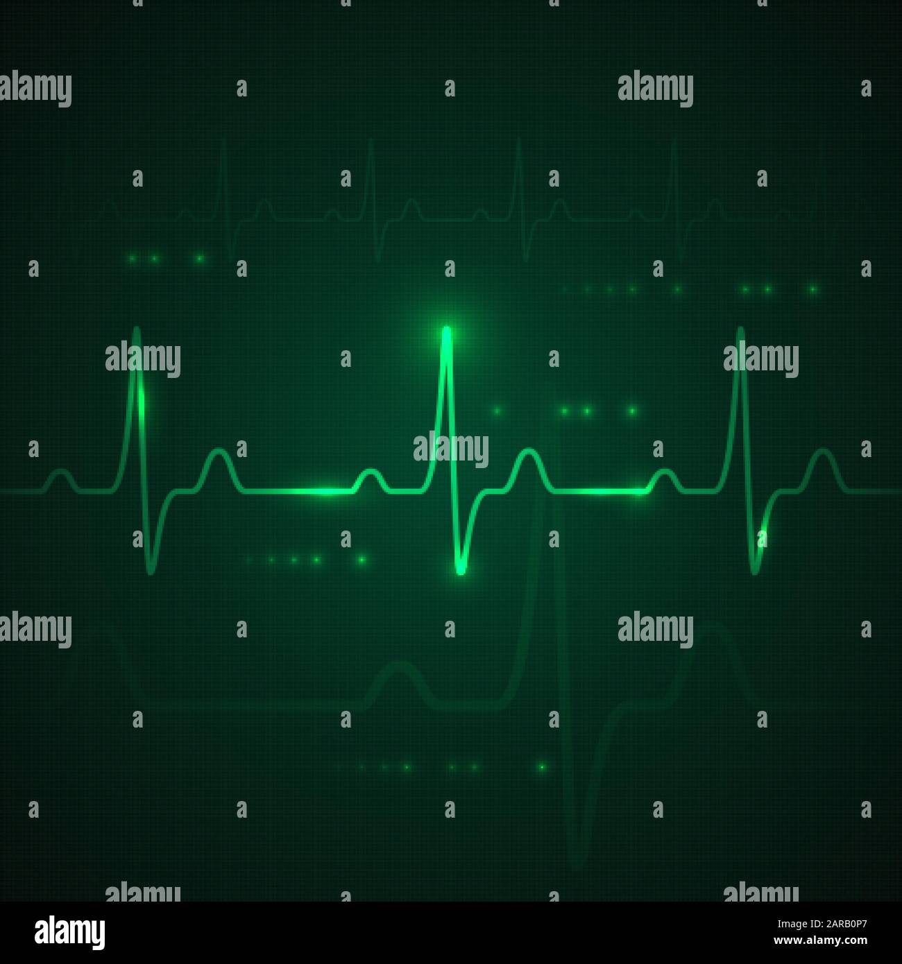 Heart pulse on green display. heartbeat graphic or cardiogram. Hospital monitoring stress rate. Vector Stock Vector