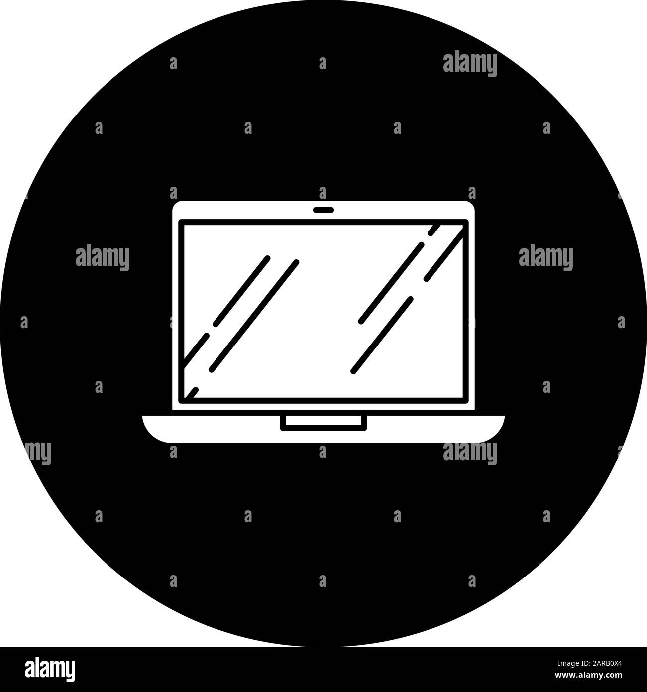 Open laptop glyph icon. Portable computer. Compact electronic gadget. Netbook, notebook, ultrabook. Mobile device. Digital technology. Vector white si Stock Vector