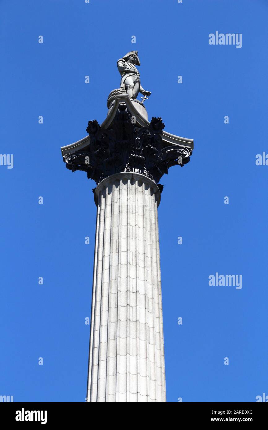 Nelson's Column at Trafalgar Square, London, UK. Stock Photo