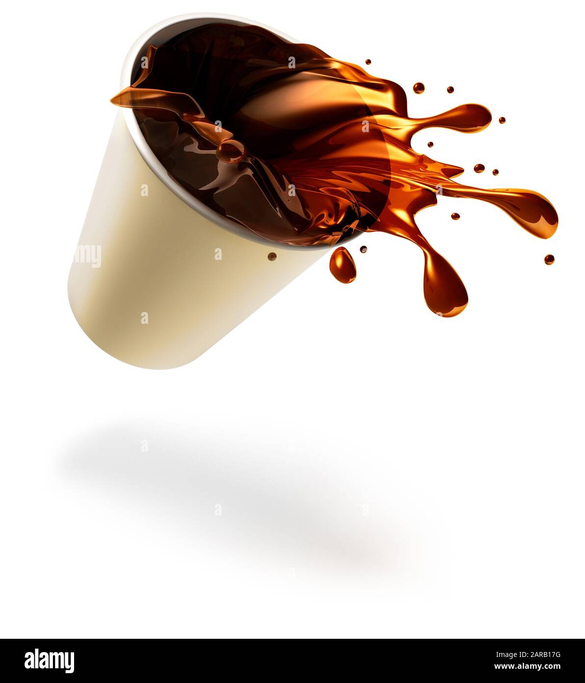 Coffee spilling out of a dropped paper cup. Accident. Stock Photo
