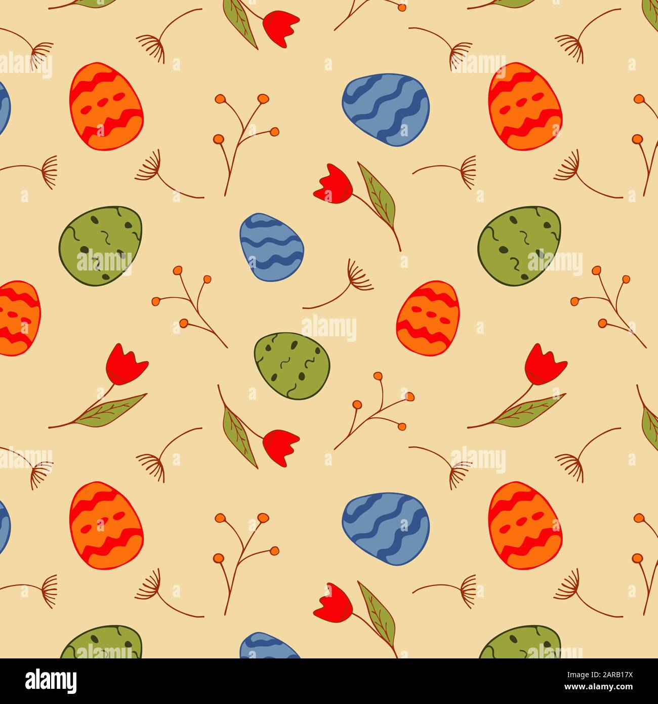 Seamless pattern with easter eggs and twigs of different flowers. Happy  Easter. Colorful illustration. Suitable for wrapping paper, fabric, print  Stock Vector Image & Art - Alamy