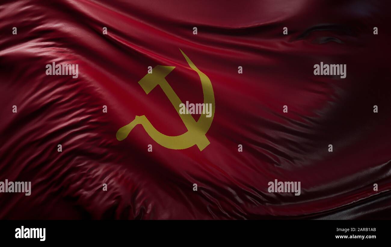 National flag of Communism  on a waving cotton texture background - 3D Rendering Stock Photo