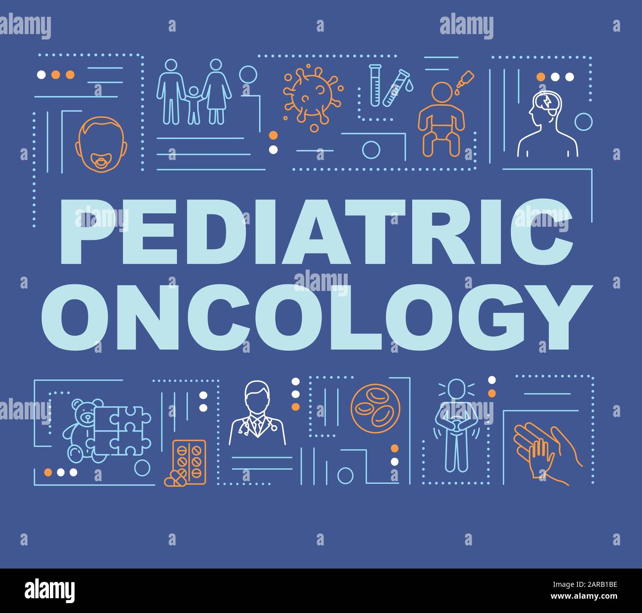 Pediatric oncology word concepts banner. Childhood cancer treatment