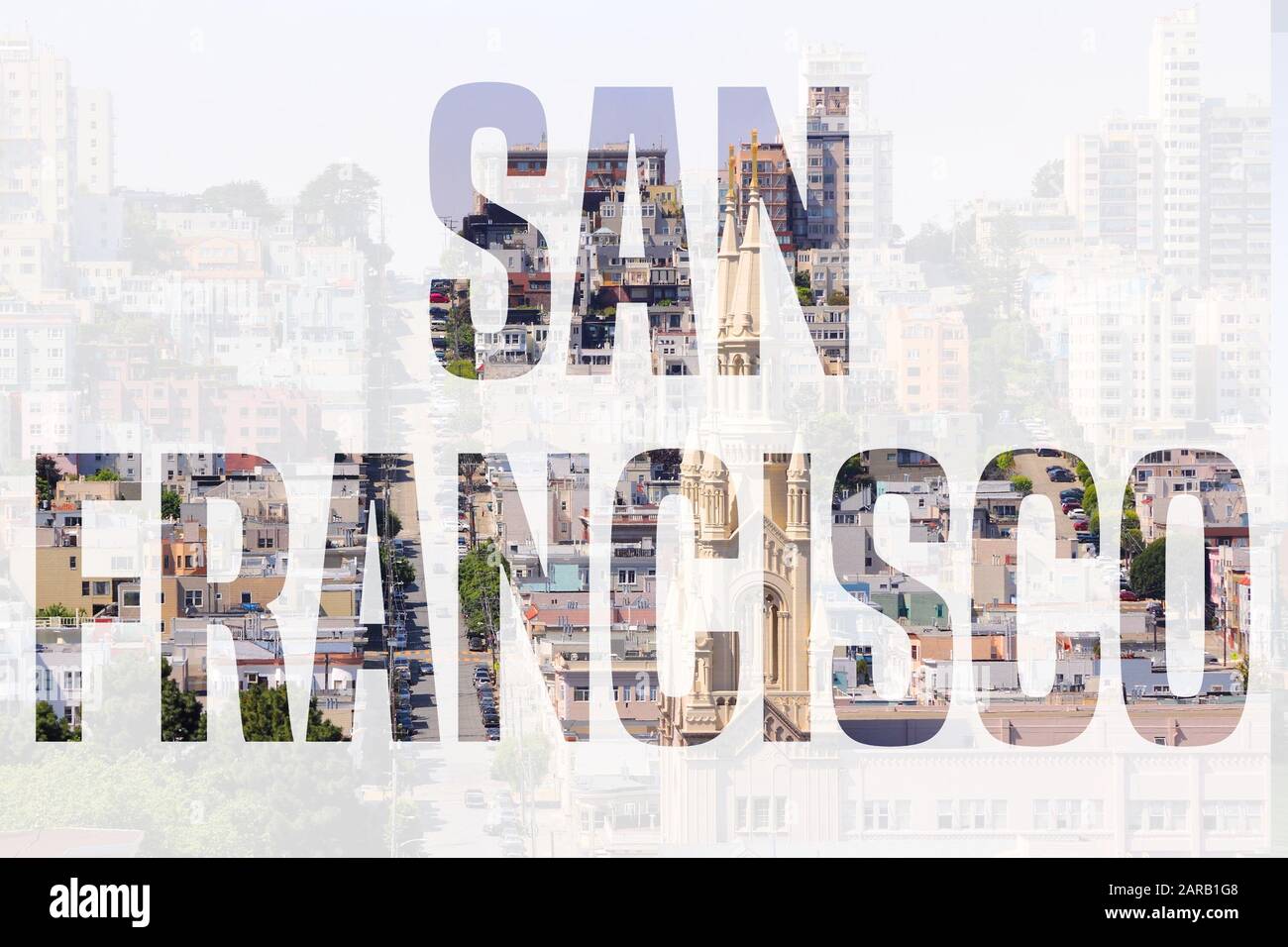 San Francisco, California - city name sign with photo in background. Stock Photo