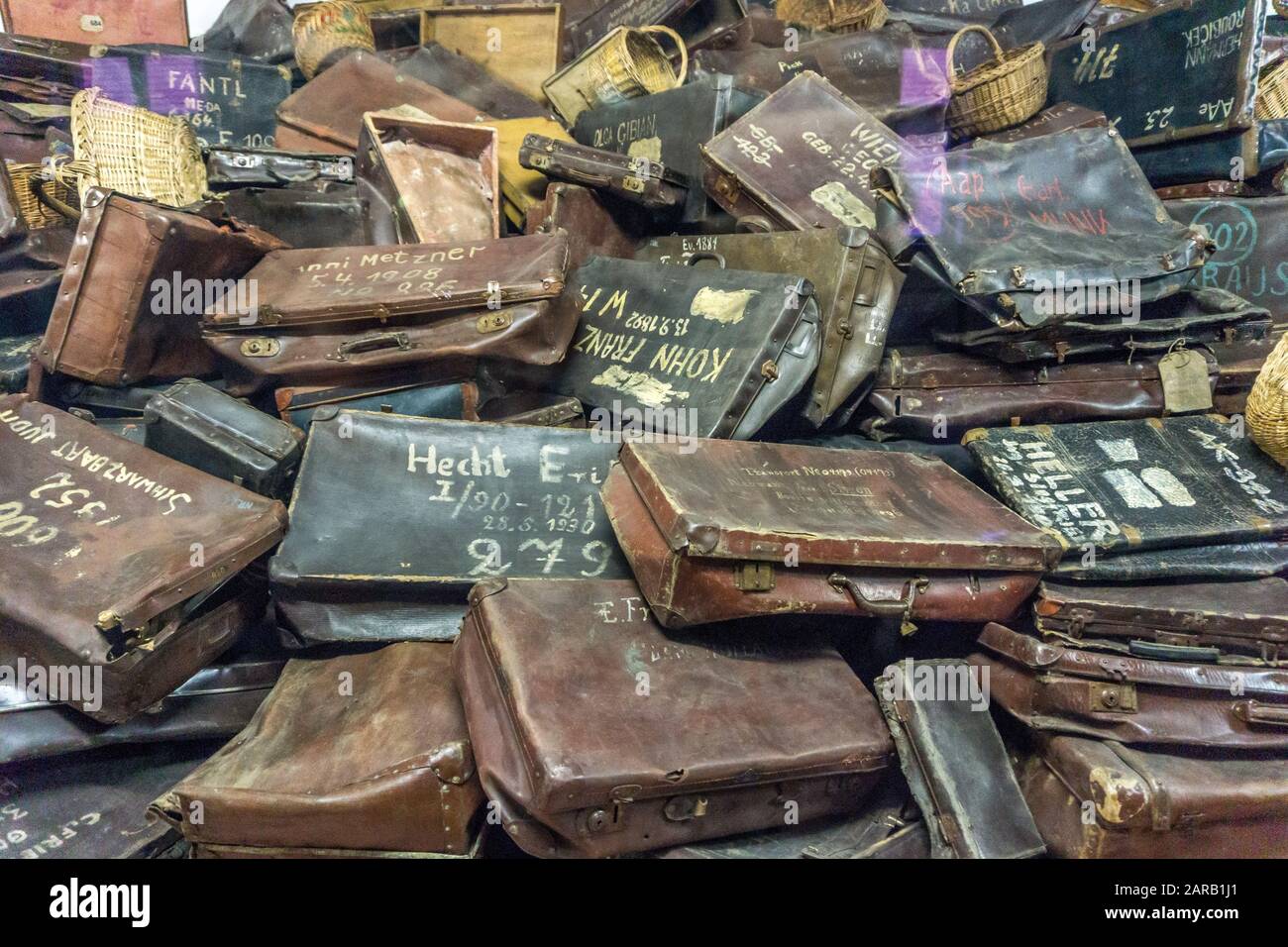 Suitcases of the prisoners , Auschwitz concentration camp, Oświęcim, Poland Stock Photo