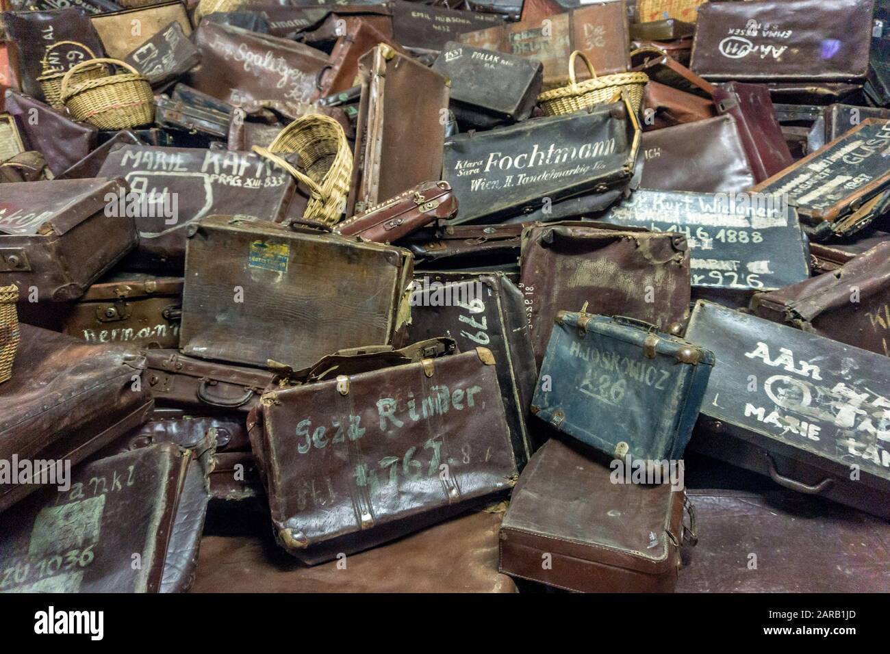 Suitcases of the prisoners , Auschwitz concentration camp, Oświęcim, Poland Stock Photo