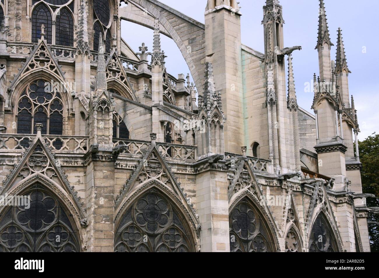 Paris Notre Dame Cathedral architecture. French Gothic landmark. Stock Photo