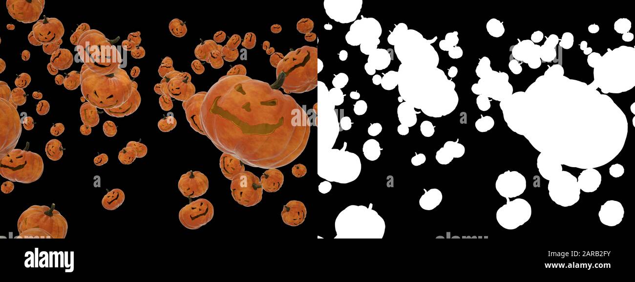 Multiple pumpkins . Design for your Halloween holiday. Clipping path and alpha channel - 3D illustration Stock Photo