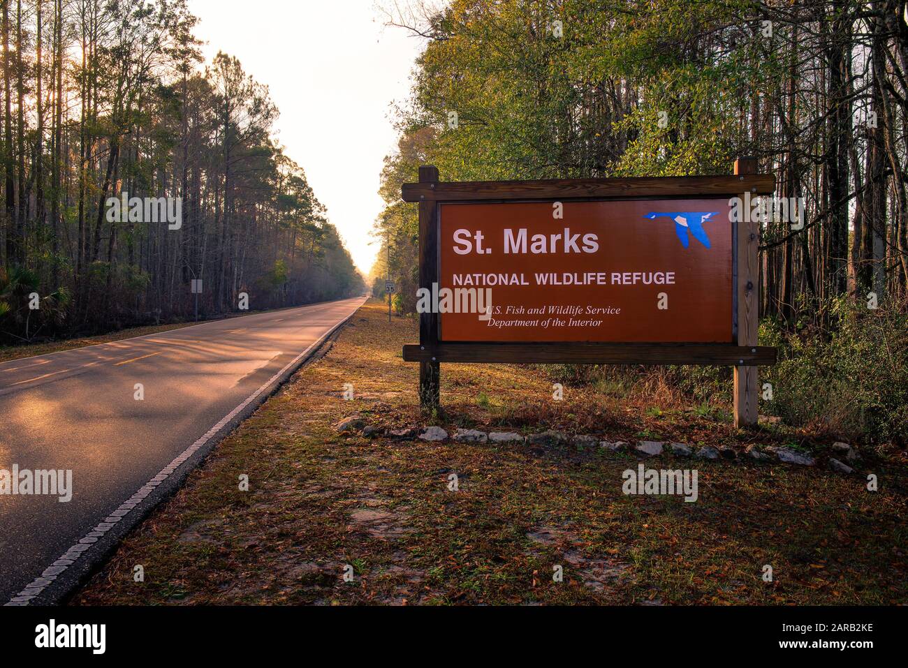 St. Marks National Wildlife Refuge entrance sign, Florida Stock Photo
