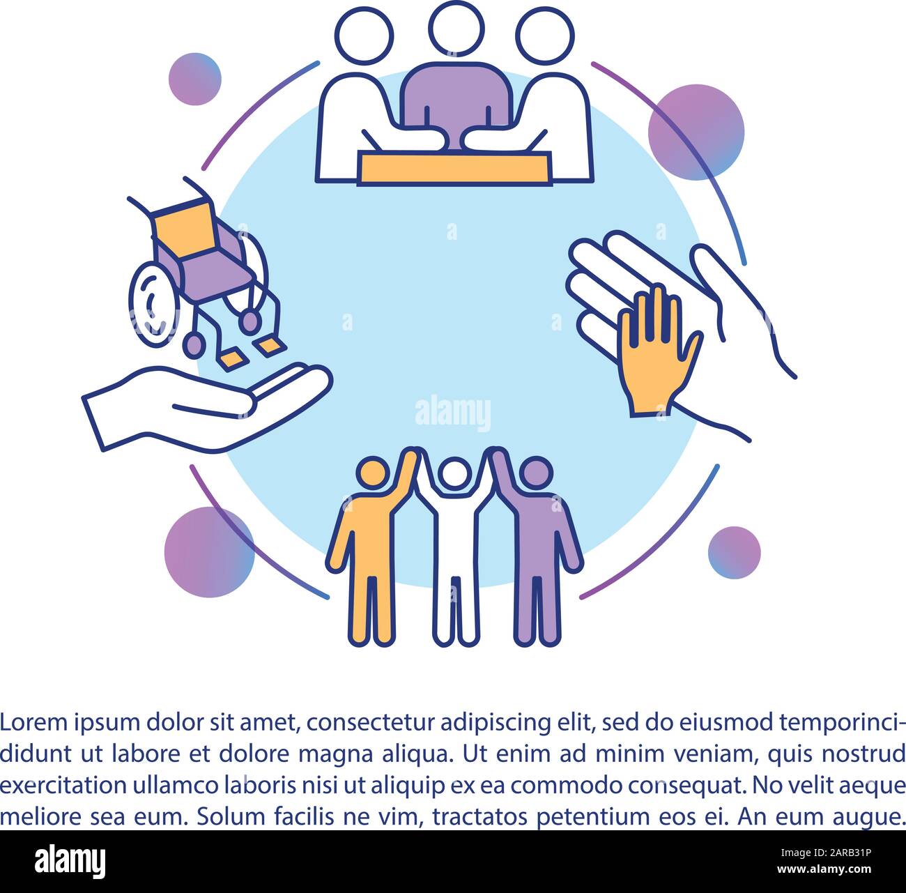 Inclusion concept icon with text. Disabled children aid and support ...