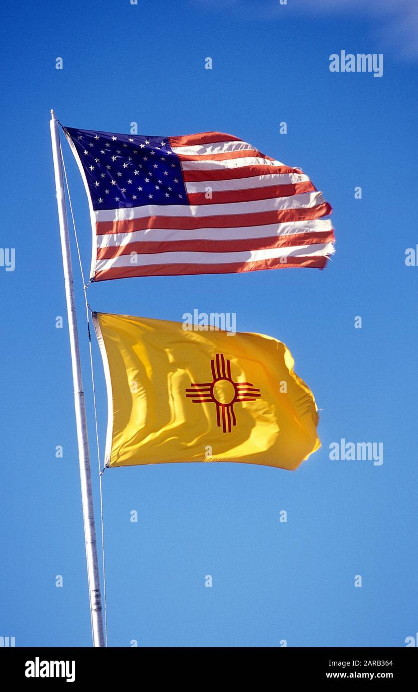 New Mexico Flag and Stars and Stripes flag USA 1999 Stock Photo