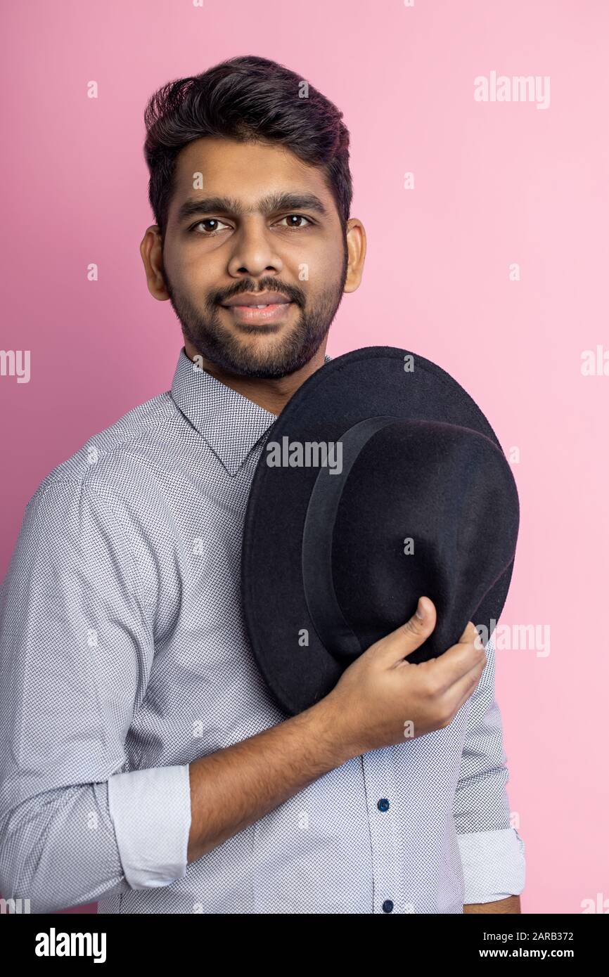 Vertical Shot Of Confident Serious Calm Young Unshaven Indian Man