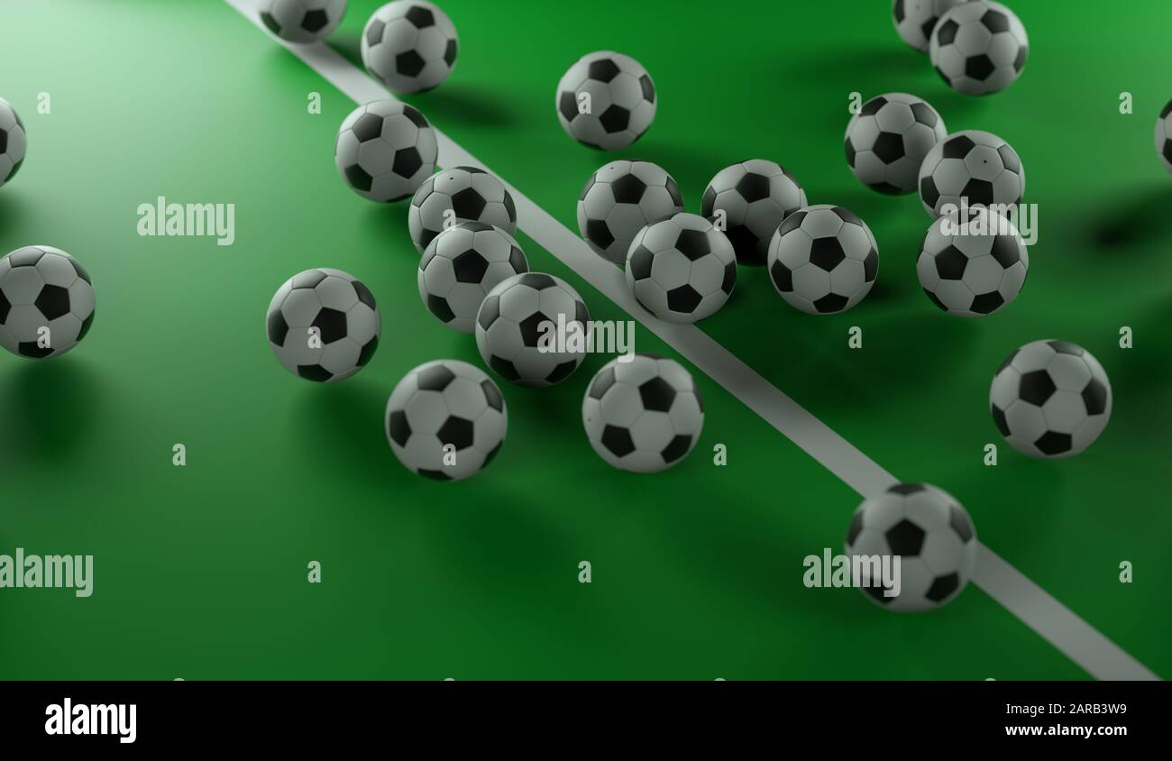 Multiple football ball on a colored background - 3d Rendering Stock ...