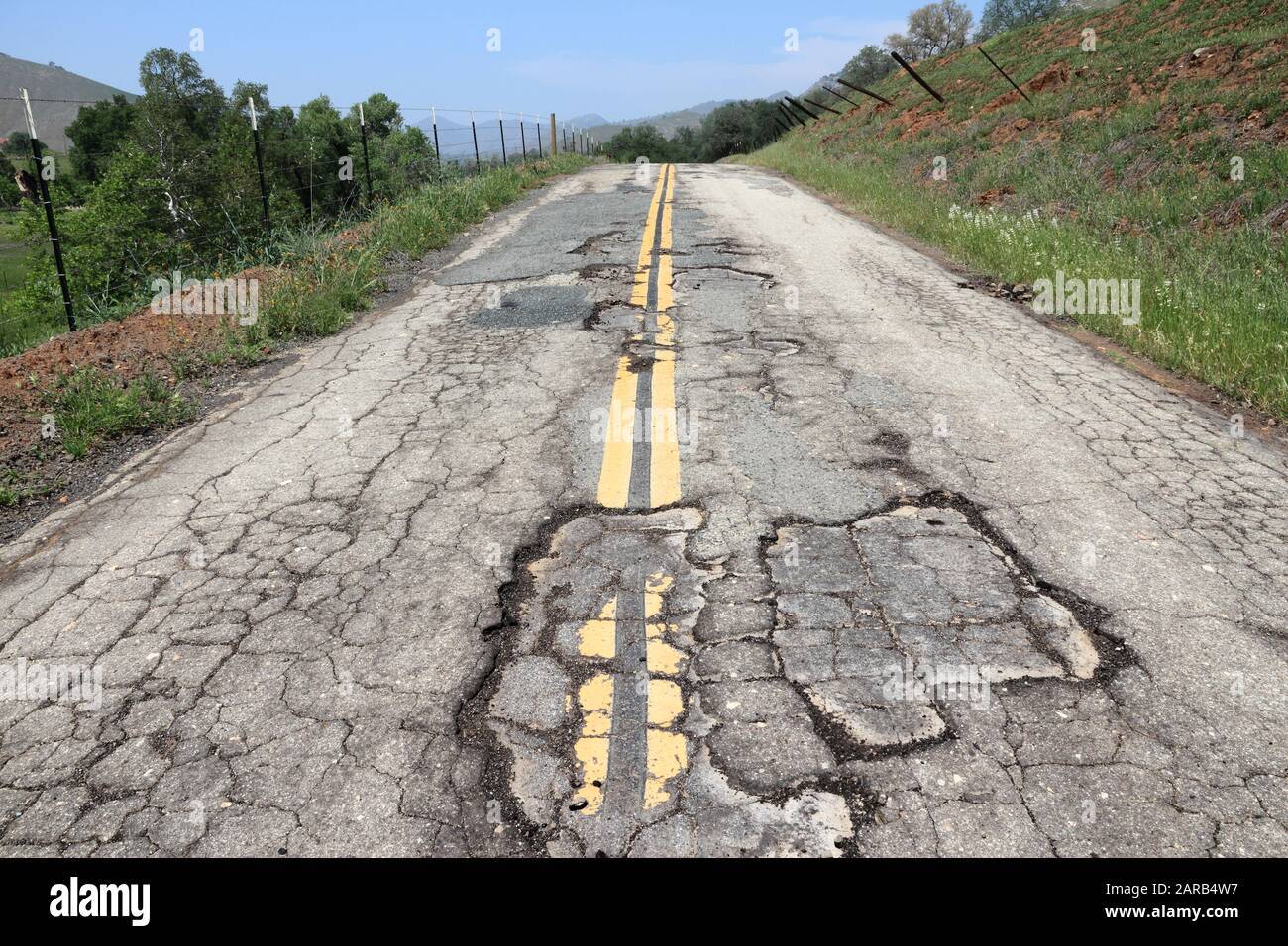 Bad road surface damaged transportation infrastructure in California