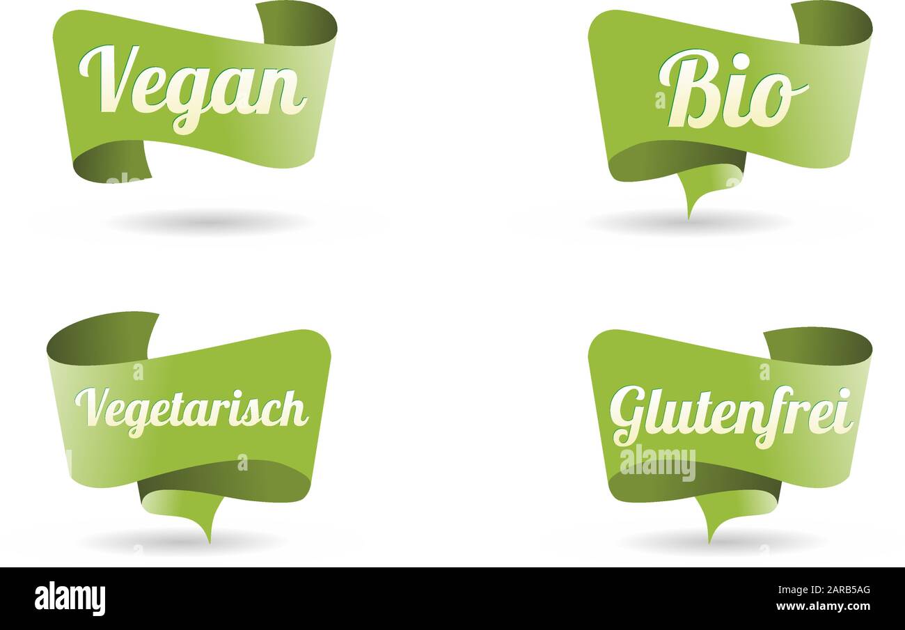 Icon Button with the German words Organic Vegan Vegetarian Gluten-free Stock Vector