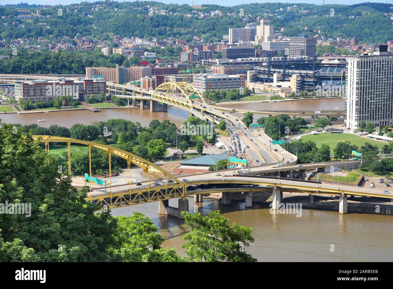 Pittsburgh city, Pennsylvania. Bridges over Monongahela and Allegheny Rivers. Stock Photo