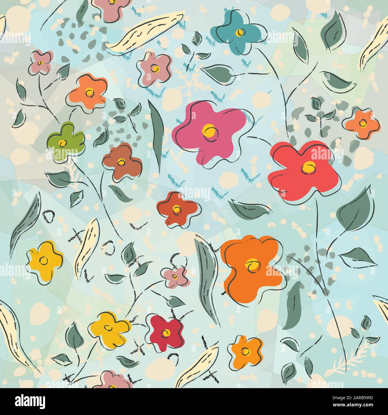 Hand Drawn Pattern with flowers, plants. Vector Illustration Stock ...