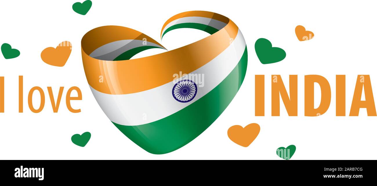 National flag of the India in the shape of a heart and the inscription ...