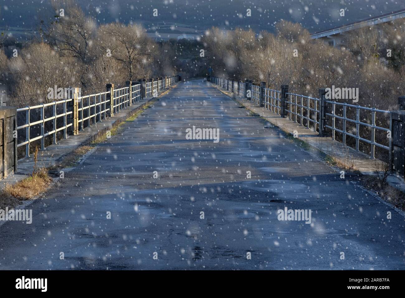 Bridge under the snow. Stock Photo