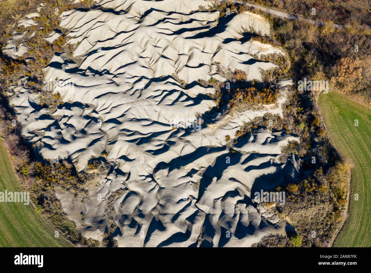 Aerial view of badlands. Stock Photo