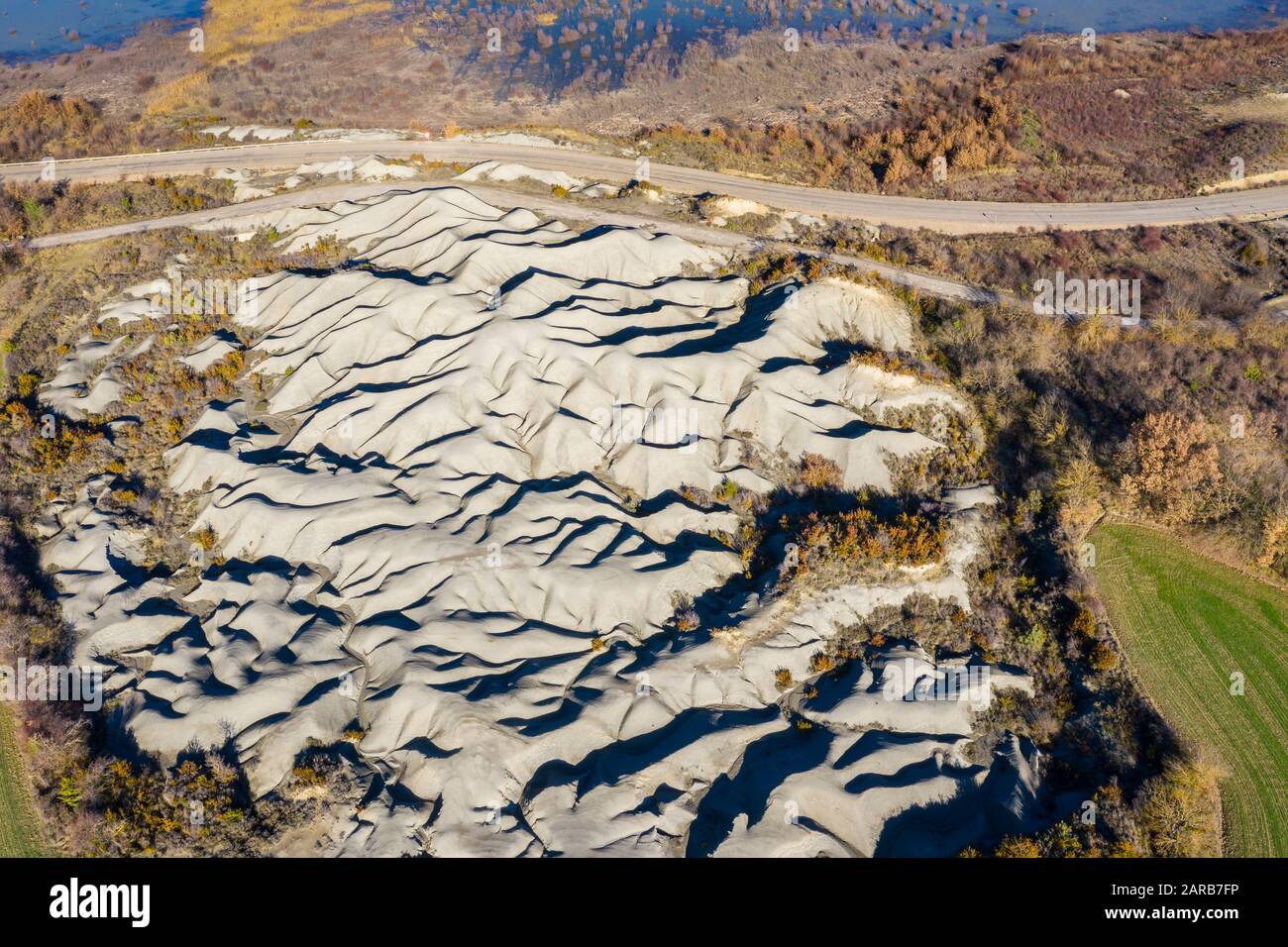 Aerial view of badlands. Stock Photo