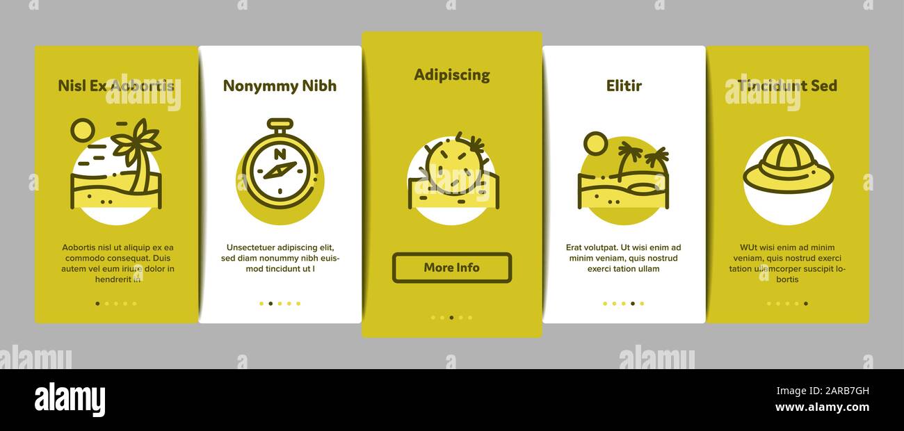 Desert Sandy Landscape Onboarding Elements Icons Set Vector Stock ...