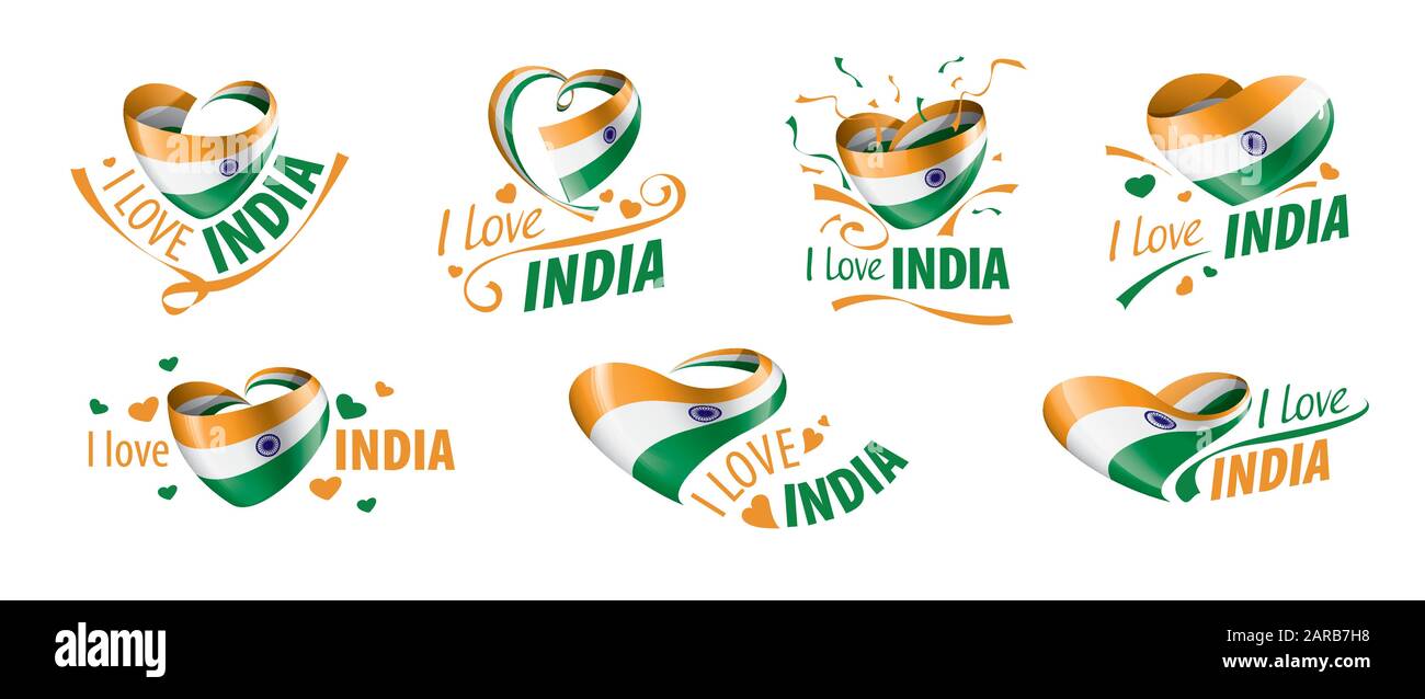 National flag of the India in the shape of a heart and the inscription ...