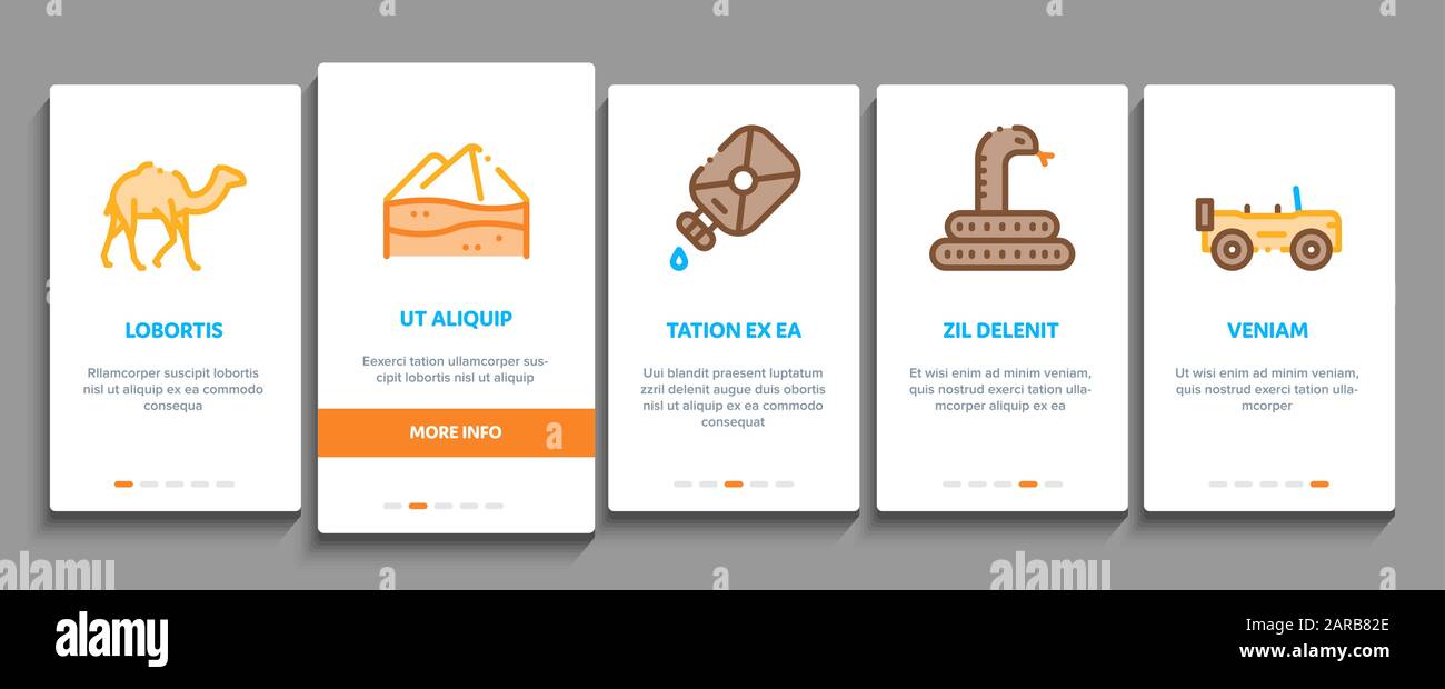 Desert Sandy Landscape Onboarding Elements Icons Set Vector Stock ...