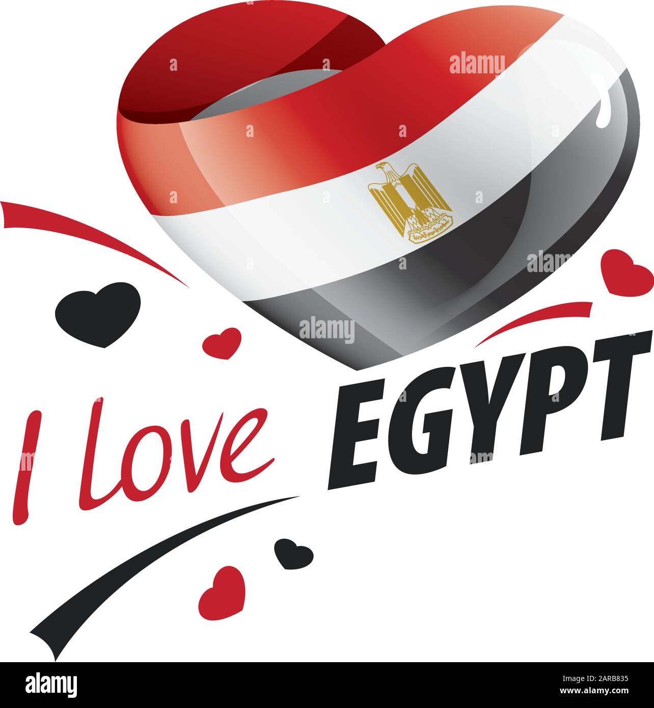 National flag of the Egypt in the shape of a heart and the inscription