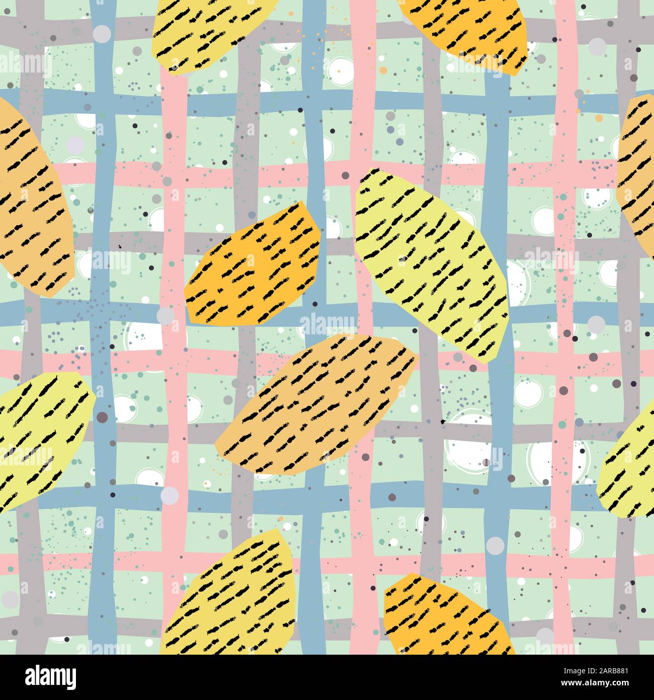 Hand Drawn Geometric Seamless Pattern on blue with dots. Vector ...
