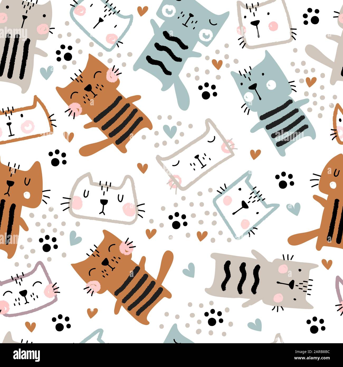 Childish seamless pattern with cute art cats. Stock Vector