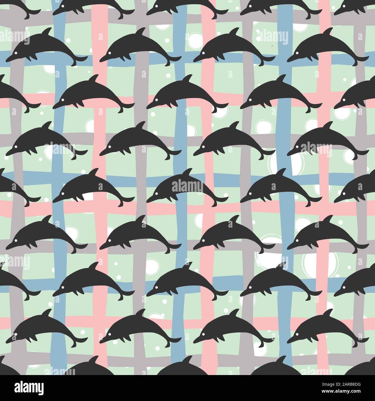 Seamless pattern with black silhouettes of dolphins. Vector ...