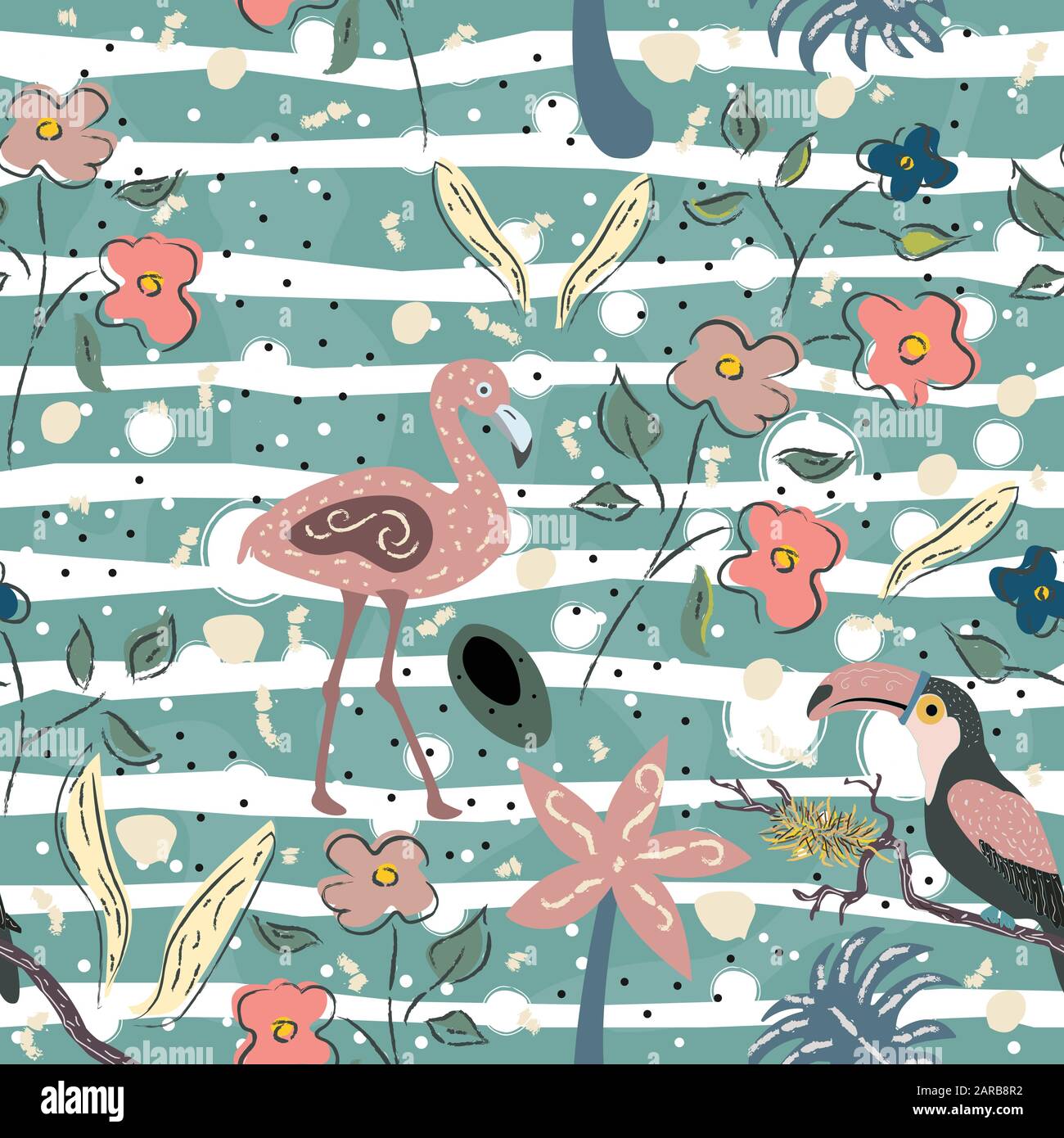 Flamingo Bird and toucan Seamless Pattern. Vector illustration Stock ...