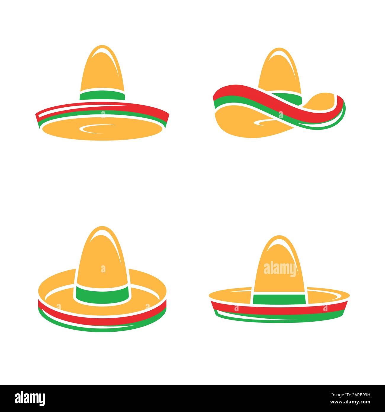 Vector Flat Sombrero Hat Icons Set on White Background Stock Vector